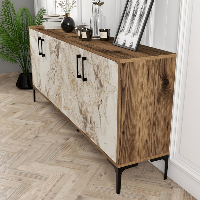 Hanah Home Consola Kiev Walnut y White Marble Hanah Home Consola Kiev Walnut y White Marble